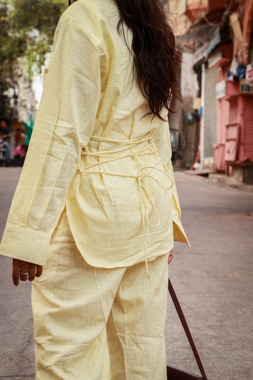 Butter yellow premium linen cord set view 4